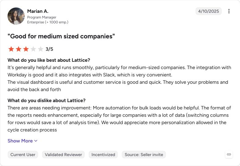 G2 review capture for Lattice from Marian A.